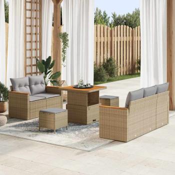 ARDEBO.de - 8-teiliges Garten-Sofa-Set mit Kissen Beige Poly-Rattan Akazie, 3-teiliges Garten-Dining-Set mit Kissen Beige Poly-Rattan Akazie