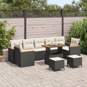 ARDEBO.de - 10-teiliges Garten-Sofa-Set mit Kissen in Schwarz Poly-Rattan Akazie, 3-teiliges Garten-Dining-Set mit Kissen in Schwarz Poly-Rattan Akazie