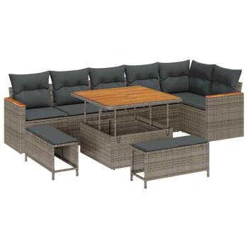Gartensofa-set 9 stk. 6-Sitzanzahl Grau Poly Rattan