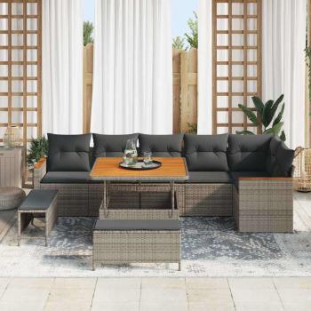 Gartensofa-set 9 stk. 6-Sitzanzahl Grau Poly Rattan
