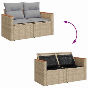 12-teiliges Garten Sofa Set mit Kissen Beige Poly-Rattan Akazie, 3-teiliges Garten Ess-Set mit Kissen Beige Poly-Rattan Akazie