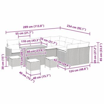Gartensofa-set mit Kissen mit Speicher 13 pcs Beige Poly Rattan