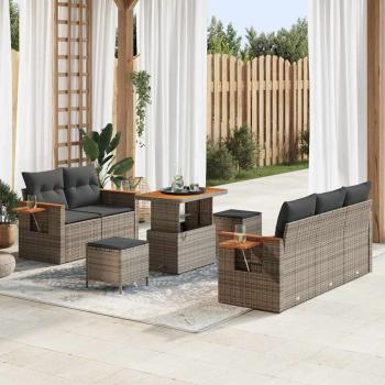 ARDEBO.de - 8-teiliges Garten Sofaset mit Kissen Grau Poly Rattan Akazie, 3-teiliges Garten Esszimmer Set mit Kissen Grau Poly Rattan Akazie