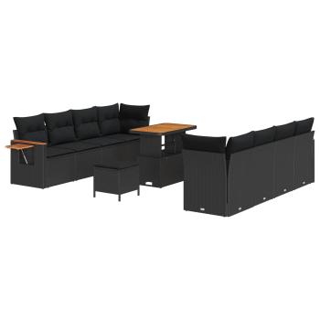 ARDEBO.de - 11-teiliges Garten Sofa Set mit Kissen aus schwarzem Poly-Rattan und Akazie, 3-teiliges Garten Essset mit Kissen aus schwarzem Poly-Rattan und Akazie