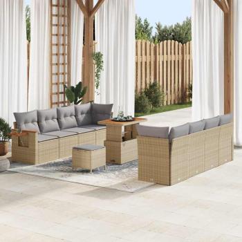 ARDEBO.de - 11-teiliges Garten Sofa Set mit Kissen Beige Poly Rattan Akazie, 3-teiliges Garten Essset mit Kissen Beige Poly Rattan Akazie