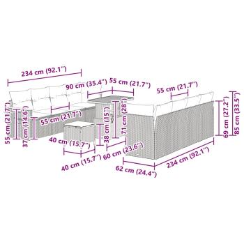 Gartensofa-set mit Kissen 12 pcs Beige und Hellgrau Poly-Rattan