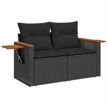 11-teiliges Garten-Sofa Set mit Kissen Schwarz Poly-Rattan Akazie, 3-teiliges Garten-Dining-Set mit Kissen Schwarz Poly-Rattan Akazie