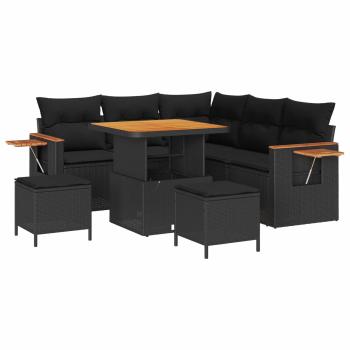 Gartensofa-set 9 Stk. 8-Sitzanzahl Schwarz Poly-Rattan