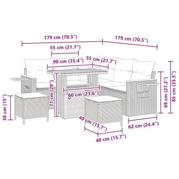 Gartensofa-set mit Kissen 9 pcs Beige und Hellgrau Poly-Rattan