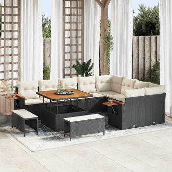 ARDEBO.de - 12-teiliges Garten-Sofaset mit Kissen - Schwarz Poly-Rattan, 3-teiliges Garten-Dining-Set mit Kissen - Schwarz Poly-Rattan