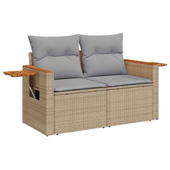 12-teiliges Garten-Sofa-Set mit Kissen Beige Poly Rattan Akazie, 3-teiliges Garten-Esszimmer-Set mit Kissen Beige Poly Rattan Akazie