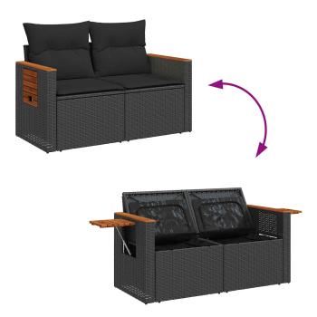 13-teiliges Garten-Sofa-Set mit Kissen Schwarz Poly-Rattan Akazie, 4-teiliges Garten-Dining-Set mit Kissen Schwarz Poly-Rattan Akazie