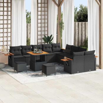 ARDEBO.de - 13-teiliges Garten Sofa Set mit Kissen Schwarzes Poly Rattan, 3-teiliges Garten Esszimmer Set mit Kissen Schwarzes Poly Rattan