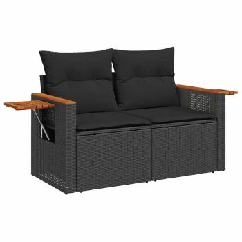 13-teiliges Garten-Sofa-Set mit Kissen Schwarz Poly-Rattan Akazie, 3-teiliges Garten-Ess-Set mit Kissen Schwarz Poly-Rattan Akazie