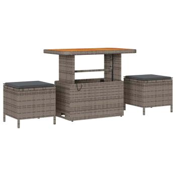 9-teiliges Garten Sofa Set mit Kissen Grau Poly Rattan Akazie, 3-teiliges Garten Dining Set mit Kissen Grau Poly Rattan Akazie