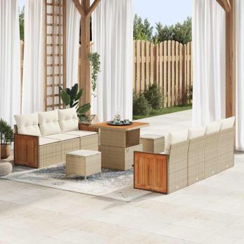 ARDEBO.de - 10-teiliges Garten-Sofa-Set mit Kissen Beige Poly Rattan Akazie, 3-teiliges Garten-Esszimmer-Set mit Kissen Beige Poly Rattan Akazie