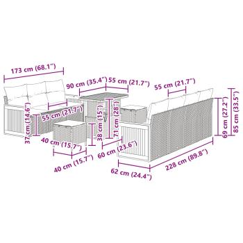 10-teiliges Garten Sofa Set mit Kissen Schwarz Poly Rattan Akazie, 3-teiliges Garten Essenset mit Kissen Schwarz Poly Rattan Akazie