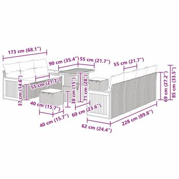 10-teiliges Garten Sofa Set mit Kissen Schwarz Poly Rattan Akazie, 3-teiliges Garten Esszimmer Set mit Kissen Schwarz Poly Rattan Akazie