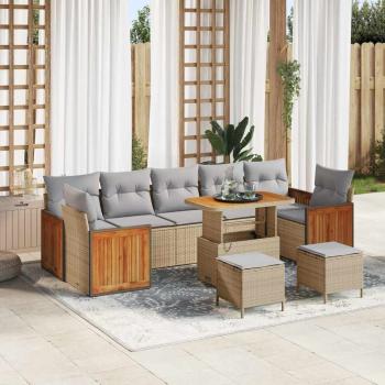 ARDEBO.de - Gartensofa-set mit Kissen 13 pcs Beige und Hellgrau Poly-Rattan