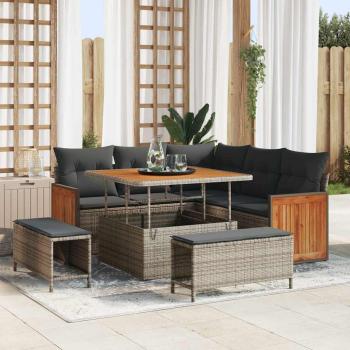 ARDEBO.de - Gartensofa-set 9 stk. 8-Sitzanzahl Grau Poly-Rattan