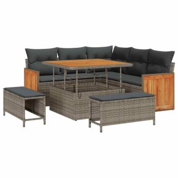 Gartensofa-set 9 stk. 8-Sitzanzahl Grau Poly-Rattan
