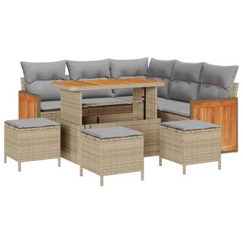 ARDEBO.de - 9-teiliges Garten Sofa Set mit Kissen Beige Poly-Rattan Akazie, 4-teiliges Garten Esszimmer Set mit Kissen Beige Poly-Rattan Akazie
