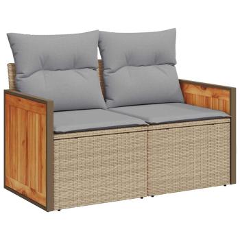 12-teiliges Garten-Sofa-Set mit Kissen Beige Poly Rattan Akazie, 3-teiliges Garten-Ess-Set mit Kissen Beige Poly Rattan Akazie
