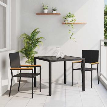 ARDEBO.de - 3-teiliges Garten Essset Schwarz Poly-Rattan, Stapelbare Gartenstühle mit Kissen - 2-teiliges Set in Schwarz Poly-Rattan