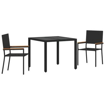 3-teiliges Garten Essset Schwarz Poly-Rattan, Stapelbare Gartenstühle mit Kissen - 2-teiliges Set in Schwarz Poly-Rattan