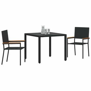 3-teiliges Garten Essset Schwarz Poly-Rattan, Stapelbare Gartenstühle mit Kissen - 2-teiliges Set in Schwarz Poly-Rattan