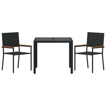 3-teiliges Garten Essset Schwarz Poly-Rattan, Stapelbare Gartenstühle mit Kissen - 2-teiliges Set in Schwarz Poly-Rattan