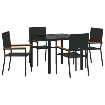 5-teiliges Garten Esszimmer Set Schwarz Poly Rattan, stapelbare Gartenstühle mit Kissen - 2-teiliges Set in Schwarz Poly Rattan