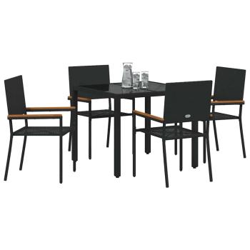 5-teiliges Garten Esszimmer Set Schwarz Poly Rattan, stapelbare Gartenstühle mit Kissen - 2-teiliges Set in Schwarz Poly Rattan