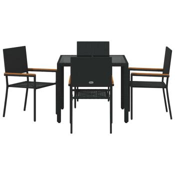 5-teiliges Garten Esszimmer Set Schwarz Poly Rattan, stapelbare Gartenstühle mit Kissen - 2-teiliges Set in Schwarz Poly Rattan