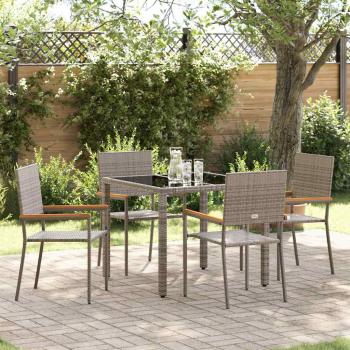 ARDEBO.de - 5-teiliges Garten Essset Grau Poly Rattan, Stapelbare Gartenstühle mit Kissen 2 Stück Grau Poly Rattan