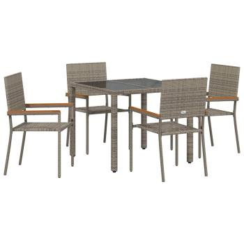 5-teiliges Garten Essset Grau Poly Rattan, Stapelbare Gartenstühle mit Kissen 2 Stück Grau Poly Rattan