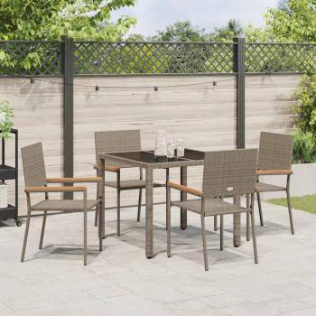 5-teiliges Garten Essset Grau Poly Rattan, Stapelbare Gartenstühle mit Kissen 2 Stück Grau Poly Rattan