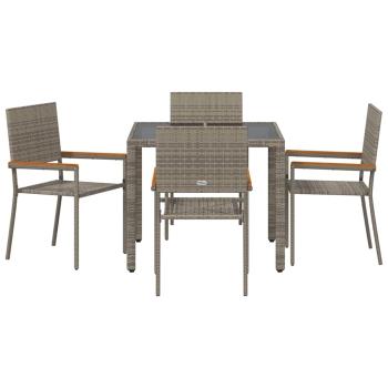 5-teiliges Garten Essset Grau Poly Rattan, Stapelbare Gartenstühle mit Kissen 2 Stück Grau Poly Rattan