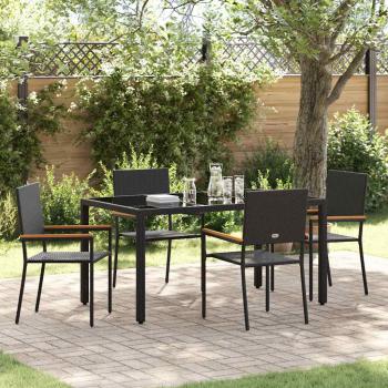 ARDEBO.de - 5-teiliges Garten Esszimmer Set Schwarz Poly-Rattan, Stapelbare Gartenstühle mit Kissen - 2-teiliges Set in Schwarz Poly-Rattan