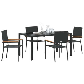 5-teiliges Garten Esszimmer Set Schwarz Poly-Rattan, Stapelbare Gartenstühle mit Kissen - 2-teiliges Set in Schwarz Poly-Rattan