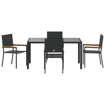5-teiliges Garten Esszimmer Set Schwarz Poly-Rattan, Stapelbare Gartenstühle mit Kissen - 2-teiliges Set in Schwarz Poly-Rattan