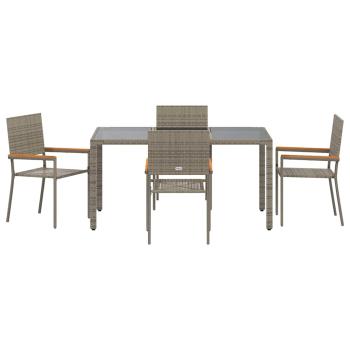 5-teilige Garten Essgruppe Grau Poly-Rattan, Stapelgartenstühle mit Kissen 2 Stk Grau Poly-Rattan