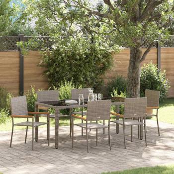 ARDEBO.de - 7-teilige Garten Essgruppe Grau Poly Rattan, Stapelbare Gartenstühle mit Kissen 2 Stück Grau Poly Rattan