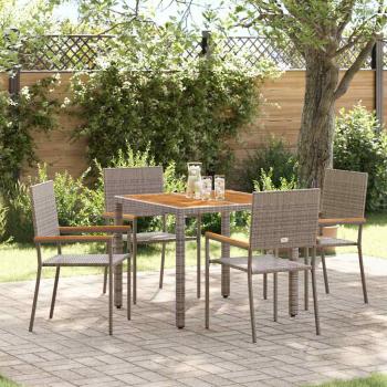 ARDEBO.de - 5-teiliges Garten Esszimmer Set Grau Poly Rattan, Stapelbare Gartenstühle mit Kissen 2 Stück Grau Poly Rattan