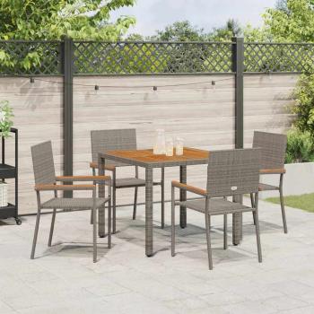 5-teiliges Garten Esszimmer Set Grau Poly Rattan, Stapelbare Gartenstühle mit Kissen 2 Stück Grau Poly Rattan