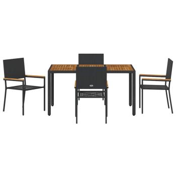 5-teiliges Garten Essset Schwarzes Poly-Rattan, Stapelbare Gartenstühle mit Kissen - 2-teiliges Set in Schwarz Poly-Rattan