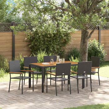 ARDEBO.de - 7-teiliges Garten Esszimmer Set Schwarz Poly Rattan, Stapelbare Gartenstühle mit Kissen - 2-teiliges Set in Schwarz Poly Rattan