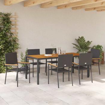 7-teilige Garten Essgruppe Schwarz Poly-Rattan, Stapelbare Gartenstühle mit Kissen - 2-teiliges Set in Schwarz Poly-Rattan