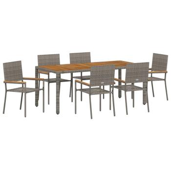 7-teiliges Garten Esszimmer Set Grau Poly Rattan, stapelbare Gartenstühle mit Kissen 2 Stück Grau Poly Rattan