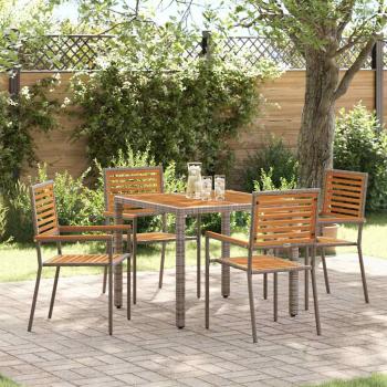 ARDEBO.de - 5-teiliges Garten Essset Graues Poly Rattan Akazie, Stapelbare Gartenstühle mit Kissen 2 Stück Graues Poly Rattan